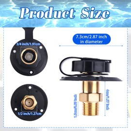 RV City Water Inlet with Check Valve, Anti-Backflow 3/4" NH Female to 1/2" NPT Male Camper Fresh Water Fill Inlet Water Hose Connector Connection Replacement Parts with Dust Cover for Trailer Marine
