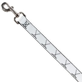Dog Leash Hockey Sticks and Puck White Black 6 Feet Long 1.0 Inch Wide
