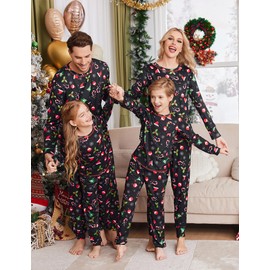 Ekouaer Christmas Pajamas for Family Matching Long Sleeve Holiday Pjs Loungewear 2 Piece Lounge Sets Christmas Hat on Black Women XXL
