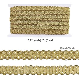 FINGERINSPIRE 12m 15mm Gold Edge Woven Braid Trim Handmade Polyester Sewing Gold Metallic S Wave Braid Crafts Decorative Trim with Card for Curtain Slipcover DIY Costume Accessories