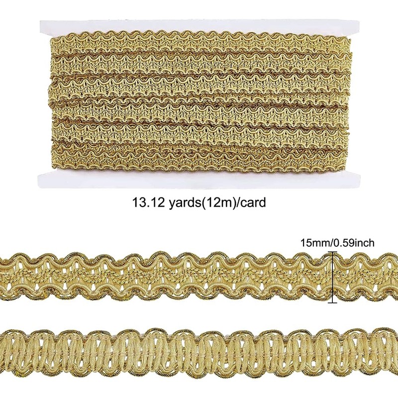 FINGERINSPIRE 12m 15mm Gold Edge Woven Braid Trim Handmade Polyester