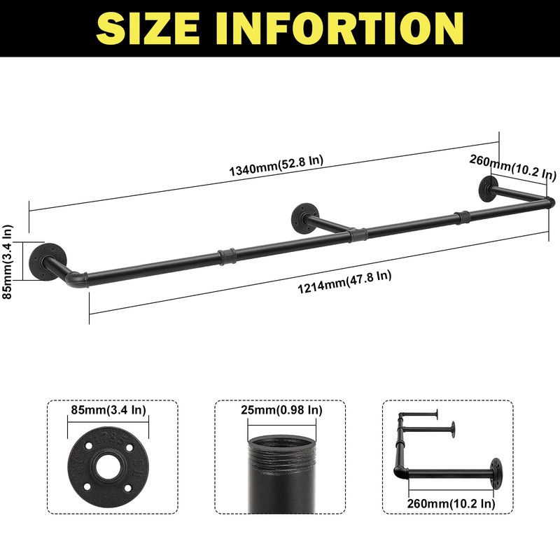 Winmien Industrial Pipe Clothes Rack, 50 In Heavy Duty Wall