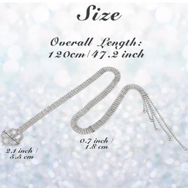 PANTIDE Bling Rhinestone Belt for Women, Sparkle Crystal Waist with Flower-shaped Buckle Adjustable Silver Diamond Chain with Teardrop Pendant for Fasshion Lady Dresses Wedding Bridal Gift (120cm)