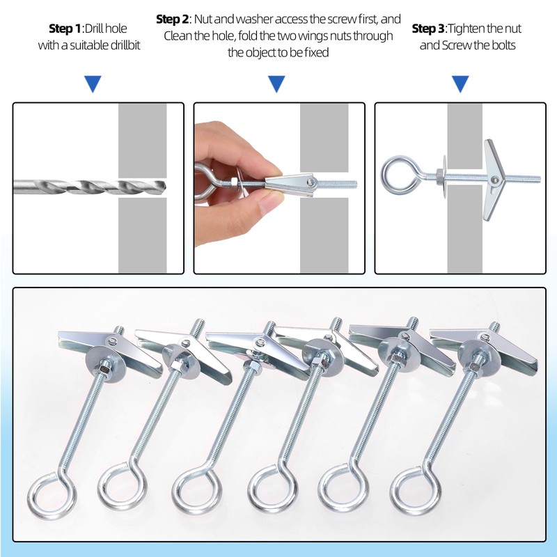 Glarks 15pcs M5 O-Shaped Eye Bolt Toggle Anchors Set for