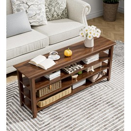 Dewfig Wooden Storage Shoe Bench, Entryway Bench with 3-Tiers Height Adjustable, Shoe Rack Front Doors Entrances for Hallway Living Room,Mudrooms (Brown,47.2")