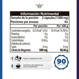 Pack 2 Citrato De Magnesio 90 Cápsulas 650 Mg duo Rinde 90 Días Sin Sabor Pasiguaro