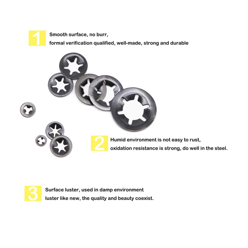 260pcs[9 Sizes] Black Starlock Internal Tooth Lock Washers Assortment Kit,