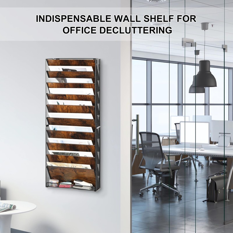 Solinxe 10-Tier Wall File Organizer, Wood Mail Organizer Wall Mounted