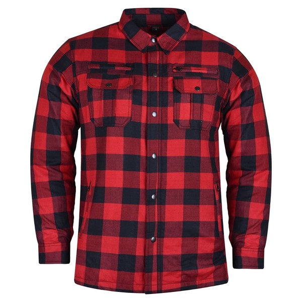 Mens Armored Checkered Flannel Biker Shirt, Multiple Waterproof Storage Pockets