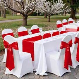 MDS Pack de 15 boda 30,5 x 274,3 cm Camino de mesa de raso para boda banquete Decoración más de 30 Color, Rojo, 1