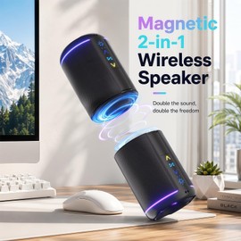 Magnetic 2-in-1 Portable Bluetooth Speaker, 24W Split Stereo Sound with TWS, Bluetooth 5.4, IPX6 Waterproof, 20-Hour Playtime,7 LED Light Modes, Wireless Speaker Perfect for Party Home Beach Outdoor