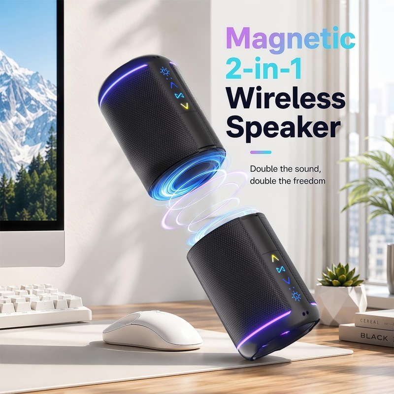 Magnetic 2-in-1 Portable Bluetooth Speaker, 24W Split Stereo Sound with