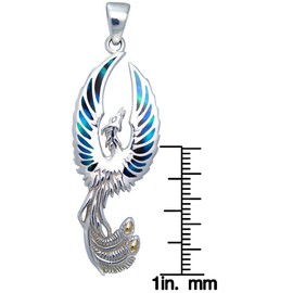 Jewelry Trends Sterling Silver Flying Phoenix Fire Bird Pendant Necklace 18" Paua Shell Wings