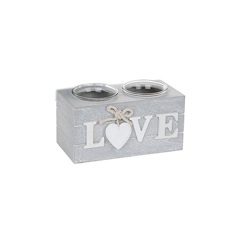 Provence Double Tealight Holders in Grey - Love