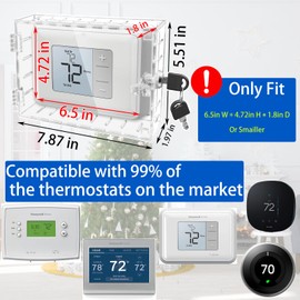 Young Dance Universal Thermostat Lock Box with Key,Clear Large Thermostat Guard for Thermostats on Wall,Thermostat Guard,Thermostat Cover Fits Thermostats 6.5" H x 4.72" W x 1.8" D or Smaller (1 Set)