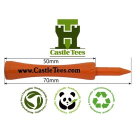Castle Tees Orange 40 x 70mm 2 ¾ inch Orange Premium Bamboo Golf Tees in a Tin with Free Ball Marker & Free Pencil. Twice the strength of regular bamboo very strong & durable & a Great Golf Gift.