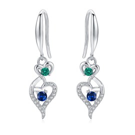 ABIGY Women Drop Earrings 925 Sterling Silver Heart Earrings Birthstone Jewellery for Women
