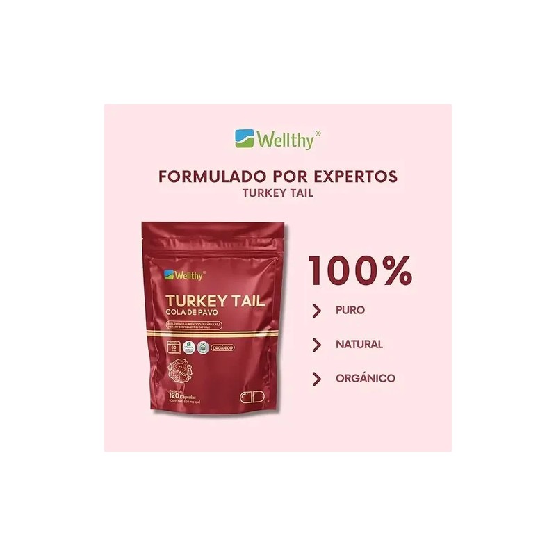 Wellthy Turkey Tail 120 Cápsulas. Hongo Cola De Pavo 1300mg