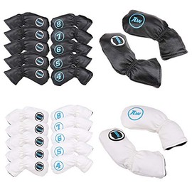 10 Piece Iron Cover Golf Covers with Count #4-9 AW PW SW Waterproof (Black)