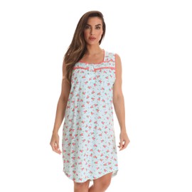 Dreamcrest 100% Cotton Sleeveless Nightgown for Women with Crochet Trim 6778-10417-AQA-L Aqua - Coral