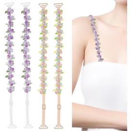 SANNIDHI® Tirantes de Sujetador para Mujer, Tirantes Bordados Florales Ajustables y Elásticos de Repuesto para Tops sin Hombros y Vestidos, 2 Pares