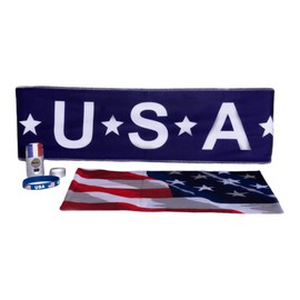 USA National Flag Competition 4 Pcs Scarf, Bandanna, Silicone Bracelet, Blue, Red, White Paint, Fans Soccer Set