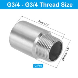PATIKIL 304 Stainless Steel Pipe Fitting G3/4" Male to G3/4" Female Thread, 2 Pieces 2"/50mm Length Nipple Cast Pipe Coupling Connector