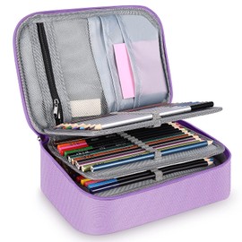 Estuche para Lápices de Gran Capacidad, Estuche para Lápices de Multifuncional Estuche para Lápices de Colores con 72 Ranuras Estuche para Lápices Portátil con 2 Fundas Extraíbles Morado