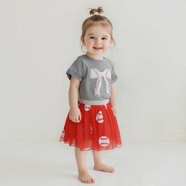 Kayotuas Toddler Baby Girl Golf/Baseball Outfit Cute Embroidery Shirt Tulle Skirt Set Fluffy Tutu Dress Sports Summer Clothes (Red Baseball, 2-3T)