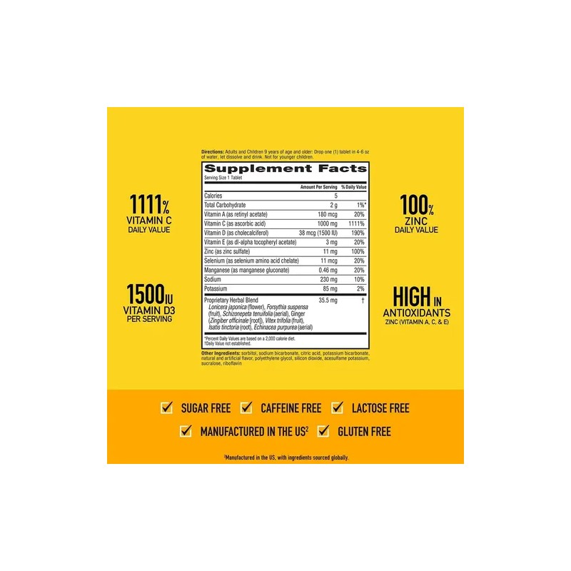 Airborne Vitamina 1000mg Zinc Tabletas Azúcar