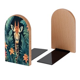 Giraffe Vintage Jungle Book Ends Decorative Wood Bookends for Shelves Kids Room Desk Home Office Book Stoppers for Magazines,Books, DVDs, 1 Pair/2 Pieces(5x3.1 in)