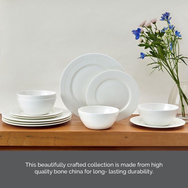 Mikasa Levi Bone China Lightweight Chip Resistant 12 Piece Dinnerware