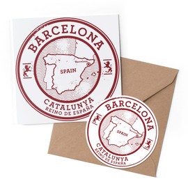 1 x Greeting Card & 10 cm Round Sticker Set - Barcelona Catalunya Spain Espana Map - Birthday Thank You Friend Lover Fan Mum Dad Kids #5723