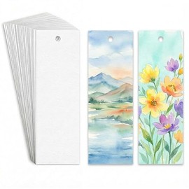 60 marcapáginas en blanco de papel de acuarela con agujero de 150 libras/300 g/m² para proyectos de aula, manualidades y etiquetas de regalo, 5.9 x 2 