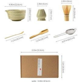 6Pcs Matcha Whisk Set,with Matcha Bowl, Matcha Bamboo Whisk, Scoop, Sifter, Matcha Whisk Holder, Unique Gifts for Women Men Girl Friend Home Kitchen Decor Gifts for Tea Enthusiasts Christmas (Green)