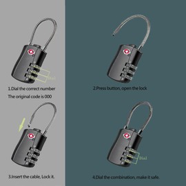 TSA Approved Cable Luggage Locks for Laptop Backpack, Suitcase Re-settable Combination, Red
