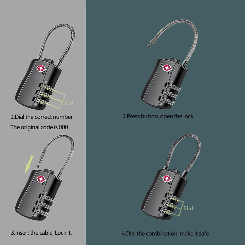 TSA Approved Cable Luggage Locks for Laptop Backpack, Suitcase Re-settable