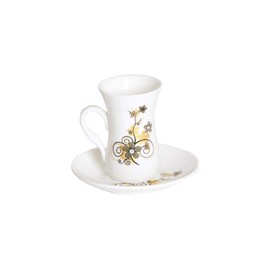 Istikana Porcelain Turkish Middle Eastern Small Tea Cups Set of 6 (Gold Daisy)