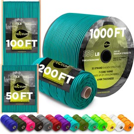 TECEUM Paracord Type III 550 Green Wave – 1000 ft – 4mm – Tactical Rope MIL-SPEC – Outdoor para Cord –Camping Hiking Fishing Gear and Equipment – EDC Parachute Cord – Strong Survival Rope 460