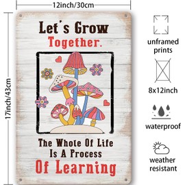 Mushroom Metal Tin Sign 70s Retro Home Decor Vintage Mushroom Kitchen Decor Groovy Hippie Slogan Mushroom Let Is Grow Together Tin Signs Groovy Room Wall Art Decor Motivational Positive Inspirational Quotes Decor For Home Kitchen Bathroom Coffee Bar Wall