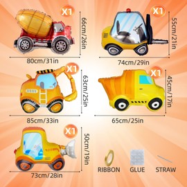 Construction Balloons 3rd Birthday Engineering Vehicle Aluminum Foil Balloons 40 Inch Number 3 Boys Birthday Party Supplies Excavator Bulldozer Theme Vehicle Decoration