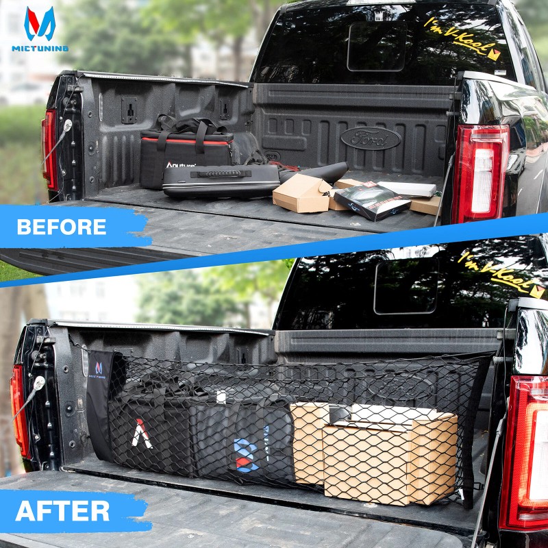 MICTUNING 1X Elastic Truck Bed Cargo Net w/ Storage Bag