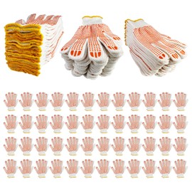 48 Pairs Cotton Grip Work Gloves Bulk Safety Protection Non-Slip PVC Rubber Dots Garage Construction Warehouse Wholesale (48 Pairs - Orange Dots)