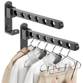 Pack of 2 Foldable Clothes Hooks, Aluminium Clothes Rail, Wall Mounted, 90° Rotating Clothes Hooks, Wall, Wall Clothes Rack with Mounting Screw, Wall Hooks, Folding Hooks for Balcony, Bathroom,