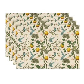 Artoid Mode Brown Lemon Tree Bird Flower Summer Placemats Set of 4,12x18 Inch Seasonal Spring Table Mats for Party Kitchen Dining Decoration