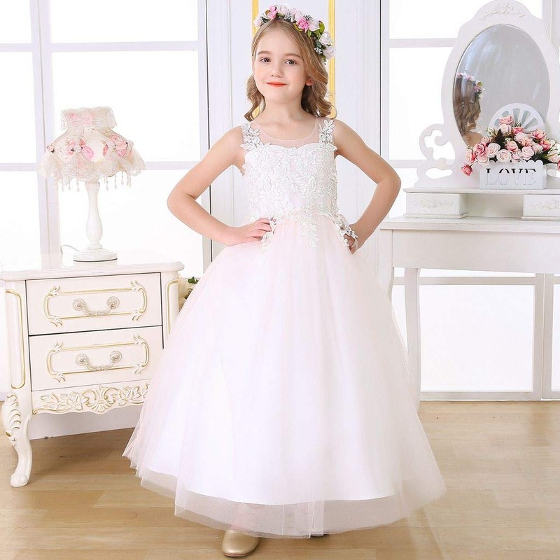 Bow Dream Lace Flower Girl Dress Wedding Junior Bridesmaid Elegant