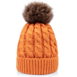 Simplicity Beanies for Women Winter Hand Knit Pom Poms Beanie Hats, Orange