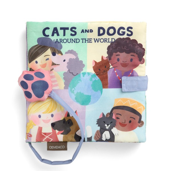 DEMDACO Cats and Dogs Around The World 8 x 8 Inch Green and Tan Childrens Soft Sound Book