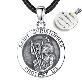 EUDORA Harmony Ball ST Christopher Necklace for Men Silver Pendant 925 Sterling Silver Necklace for Men Women, Good Luck Amulet Necklace for Man Women Couple Jewellery, 24"+20"