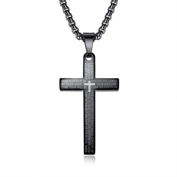 LXSSLY Black Jesus Cross Necklace for Men,Crucifix Necklace,Stainless Steel Cross